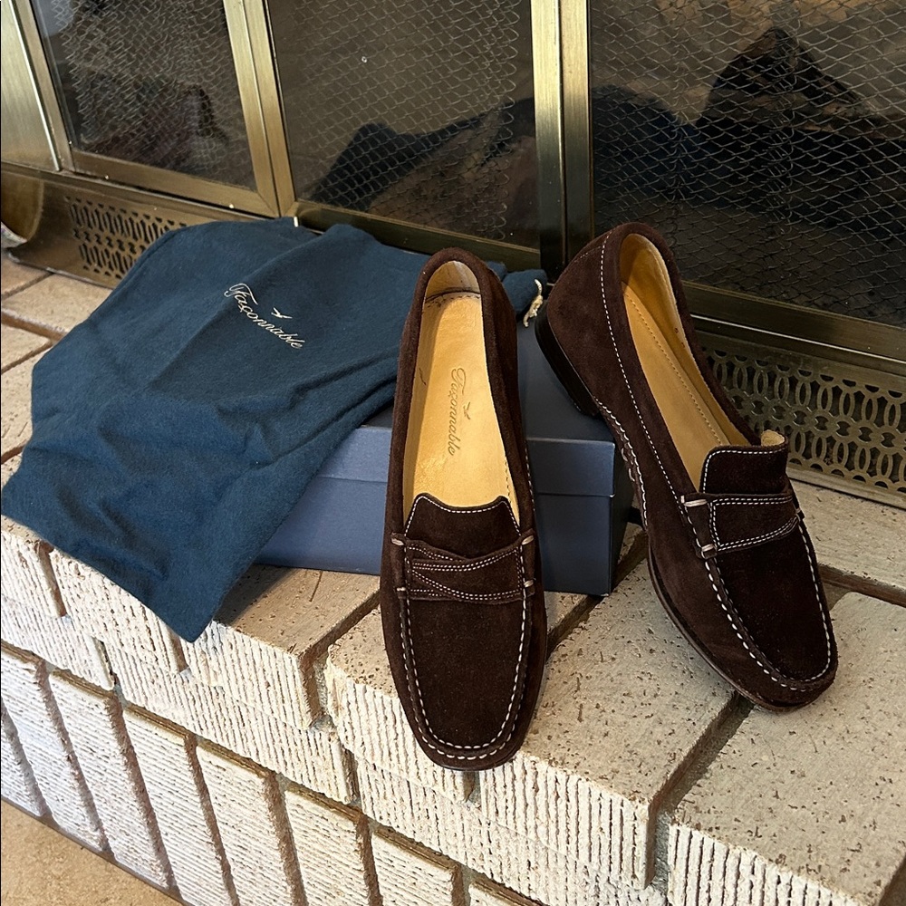 Façonnable Dark Brown Suede Loafers. Size 5